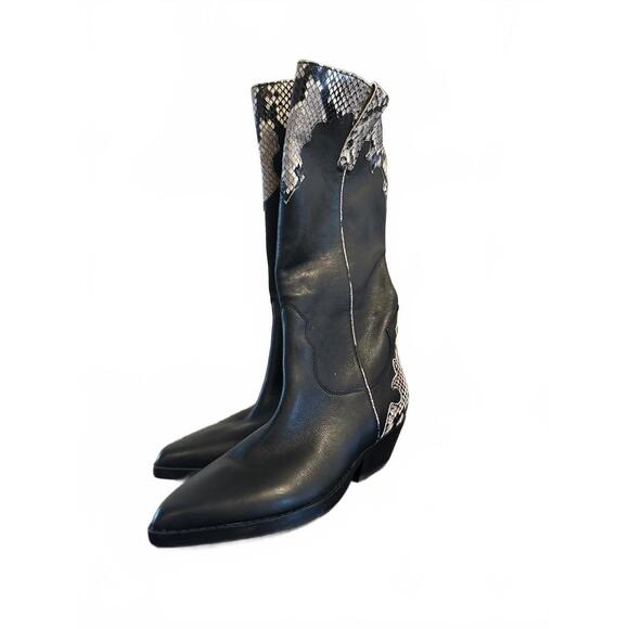 Marc Fisher Shoes - Marc Fisher Black Snakeskin Pattern Heeled Boots Sz 6.5